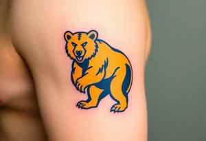 University of Northern Colorado bear mascot  standing on 2 feet with Navy blue and yellow tattoo idea