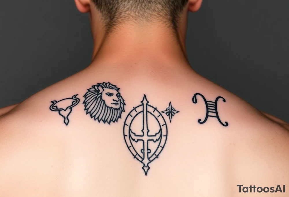 A foreman sleeve that has my family’s birth signs Aries, Leo, and Gemini along with St. Florian tattoo idea