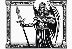 Thanatos, the greek god of death, holding a sword and a torch tattoo idea