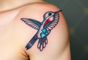 A hummingbird made of sand and hieroglyphs(only red , blue and black are possible colors) tattoo idea