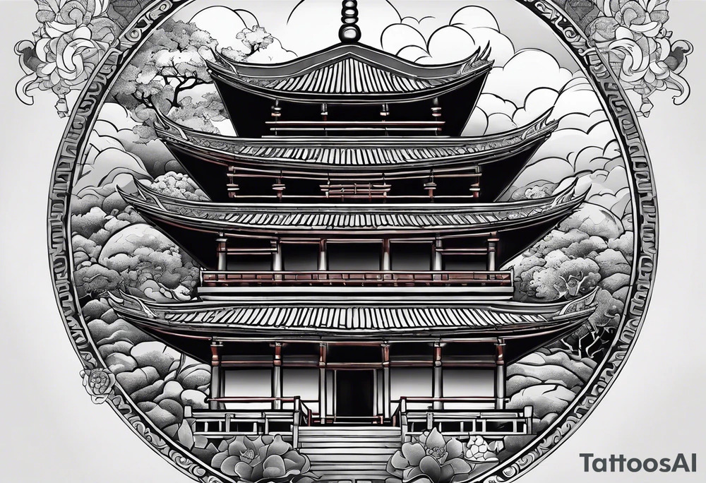 a old world map as the background with a small Buddhist temple at the bottom for the back of a forearm tattoo idea