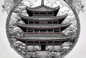 a old world map as the background with a small Buddhist temple at the bottom for the back of a forearm tattoo idea