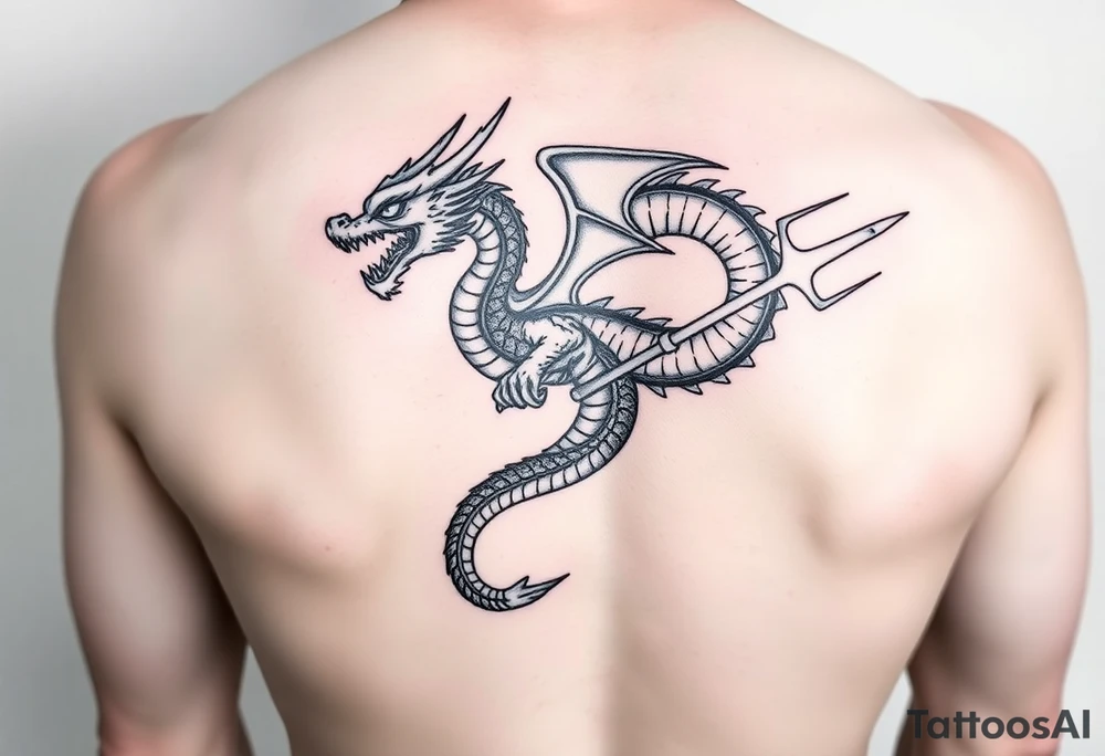 sea dragon with big trident tattoo idea