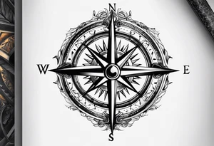 A black and white detailed compass tattoo idea