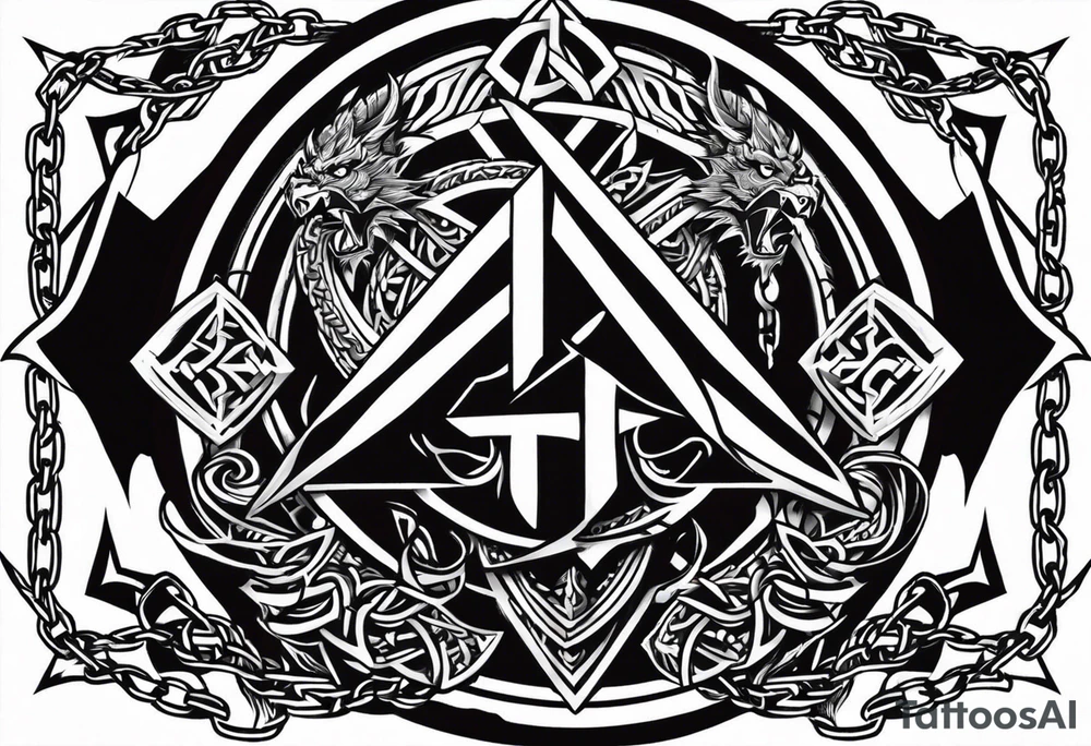 Valhalla sword shield dragon axe Valknut barbed wire chains tribal tattoo idea