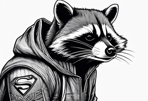 raccoon wearing a Superman hoodie tattoo idea