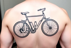 A stylized recumbent bicycle with integrated frame lettering spelling out JWM tattoo idea