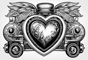 heart with four wheels in it tattoo idea