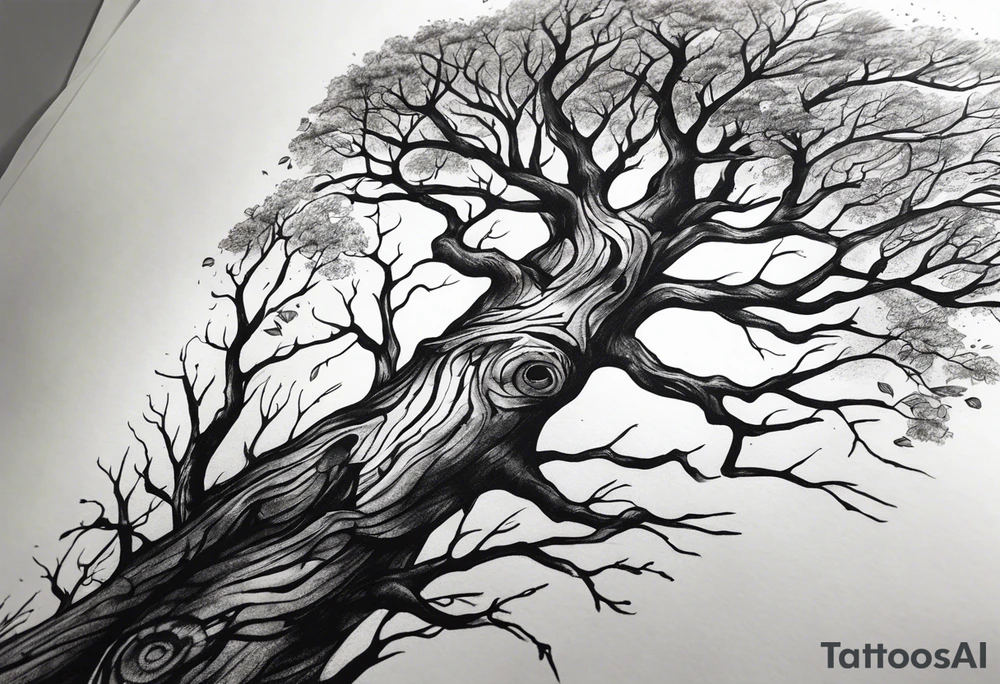 Dead tree arm sleeve tattoo idea