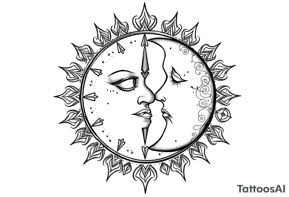 celestial sun and moon embrace with constellation patterns tattoo idea celestial sun and moon embrace with constellation patterns tattoo idea