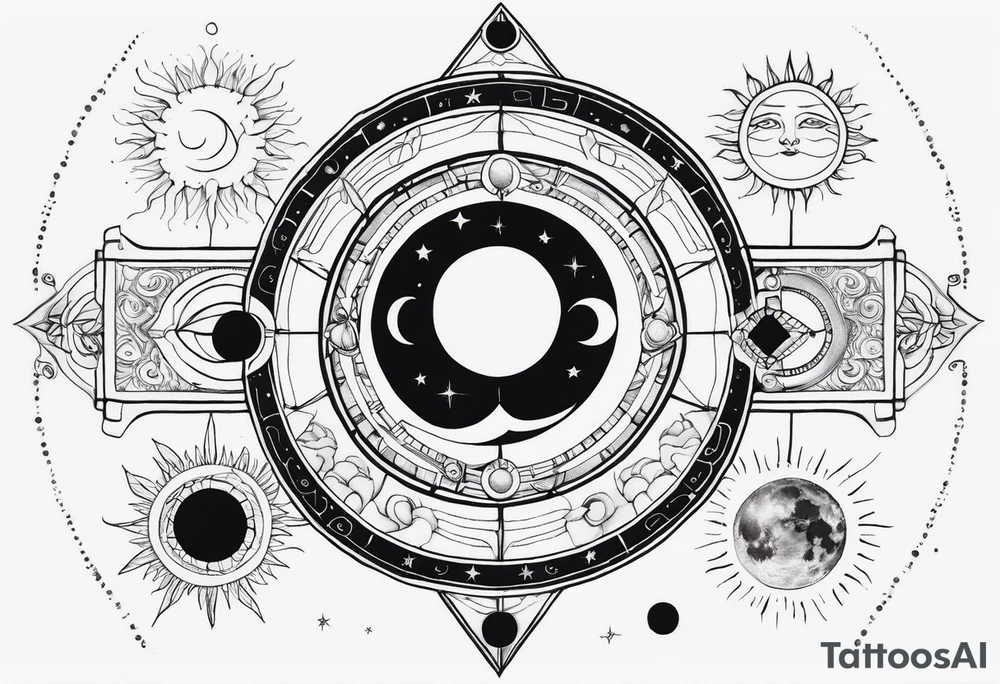 Astrology, Cancer, Natal Chart, symbolic, vision, yin yang, the moon, the sun, Uranus, Pluto, spiritual third eye, mystical armband tattoo idea