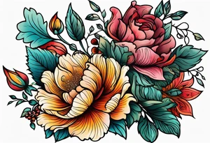 vintage colorful floral print tattoo idea
