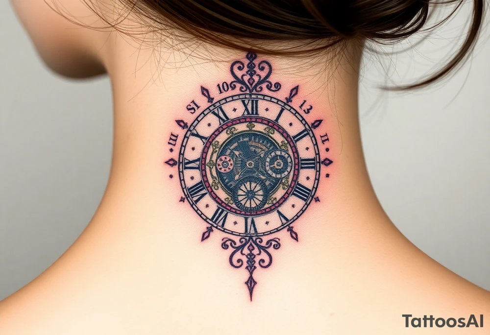vintage roman numerals within ornate clockwork mechanism tattoo idea