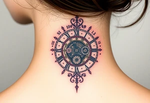 vintage roman numerals within ornate clockwork mechanism tattoo idea