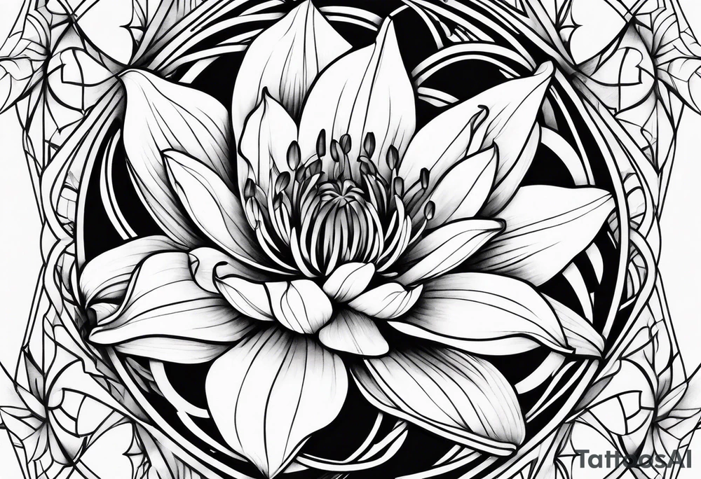 Geometric fire Lily sleeve tattoo idea