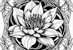 Geometric fire Lily sleeve tattoo idea