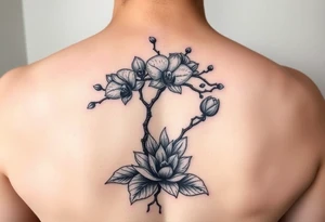 Orchid or cherry blossom tree and lotus tattoo idea