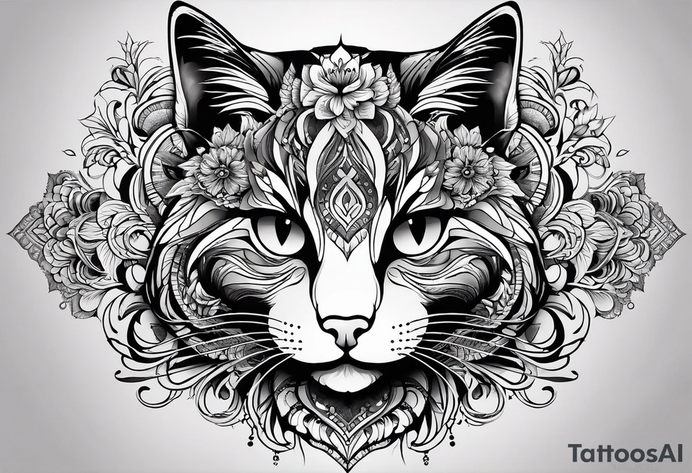 I need a tatto which will look like a pattern on the top of the head of tabby cats tattoo idea