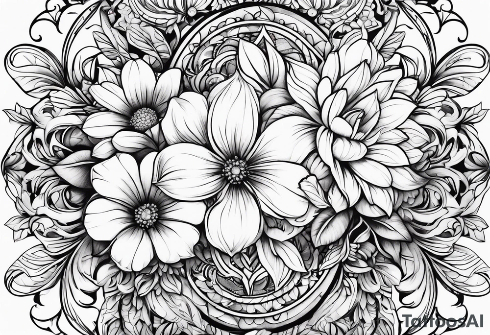 ornaments of flowers tattoo idea