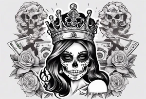 santa la muerta with money and crown
on the card tattoo idea