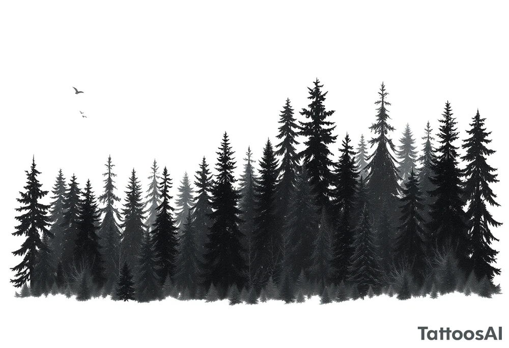 Coniferouse forest silhouette with black and gray trees tattoo idea