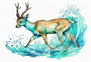 a turquoise water deer emerging from the sea tattoo idea