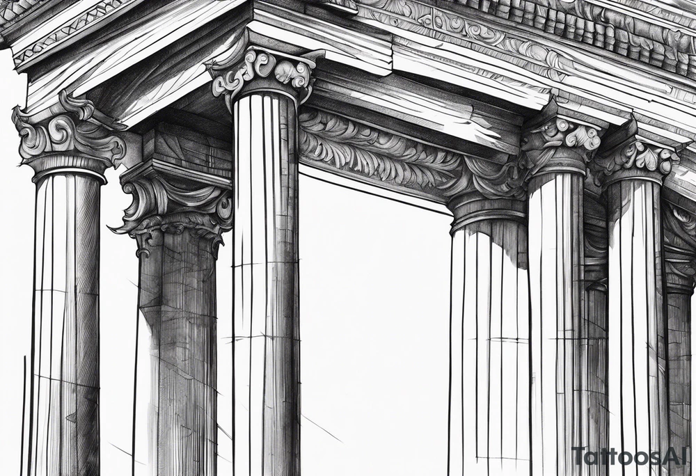 Roman pillars in the background tattoo idea