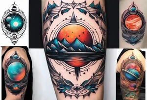 Thin line with planets around it tattoo idea