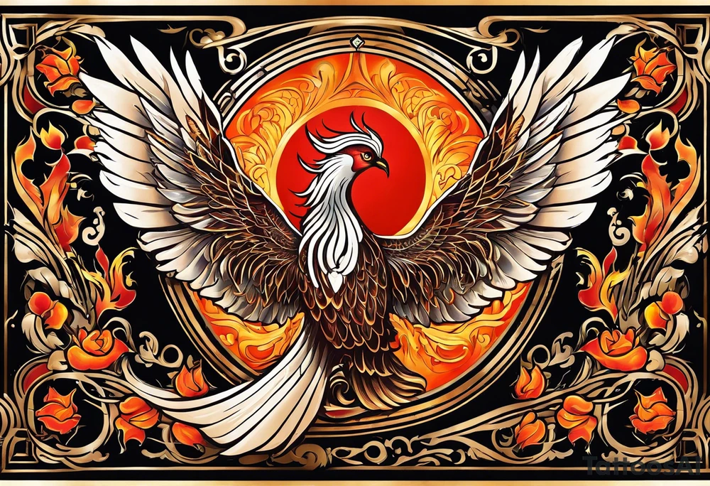 russian firebird phoenix in-flight with very long fancy tail "Isaiah 43: 18-19" tattoo idea