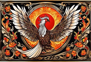 russian firebird phoenix in-flight with very long fancy tail "Isaiah 43: 18-19" tattoo idea