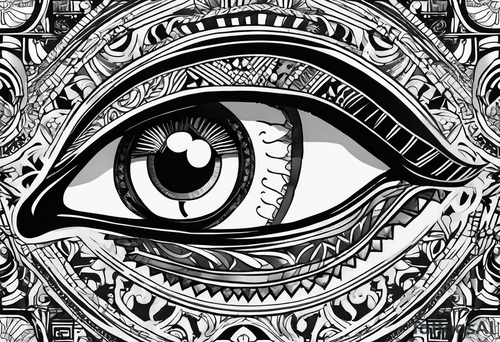 girl with eye of horus behind hierogliphlic wall tattoo idea