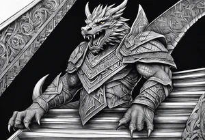 Valhalla sword shield dragon axe Valknut stairs tattoo idea