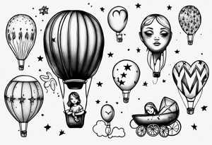 Hot water balloon with star and heart balloons and little girl inside dreaming tattoo idea