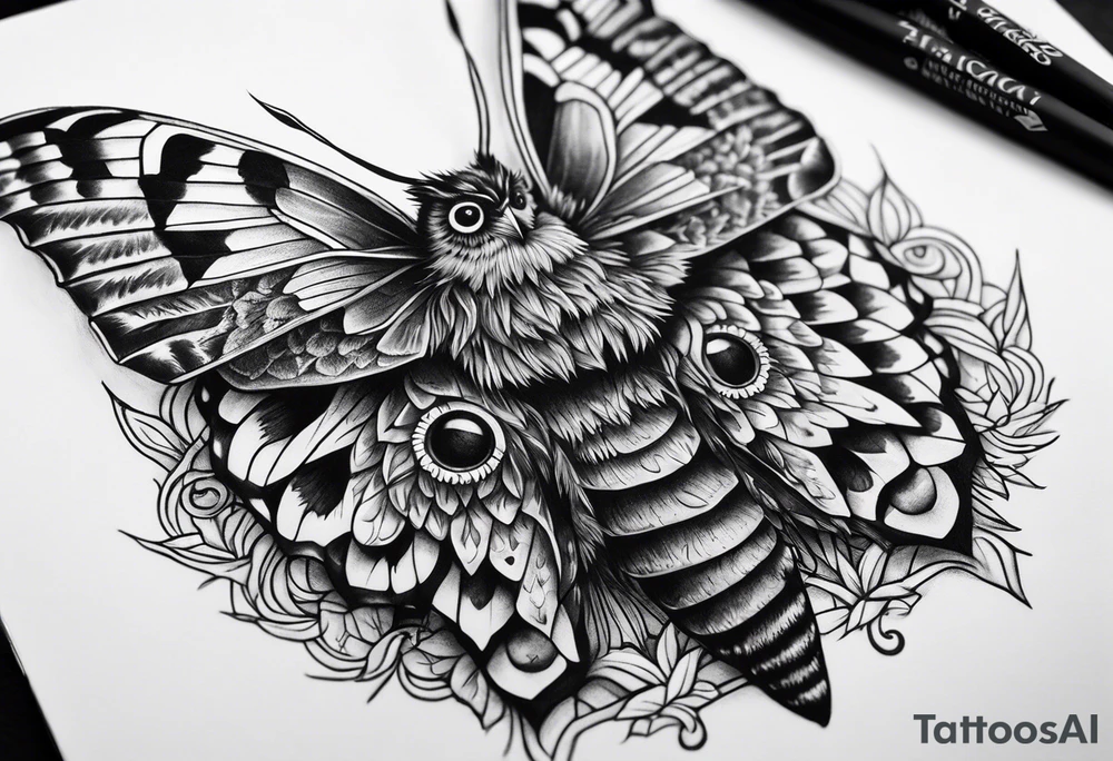 Dead head moth with owl eyes tattoo idea