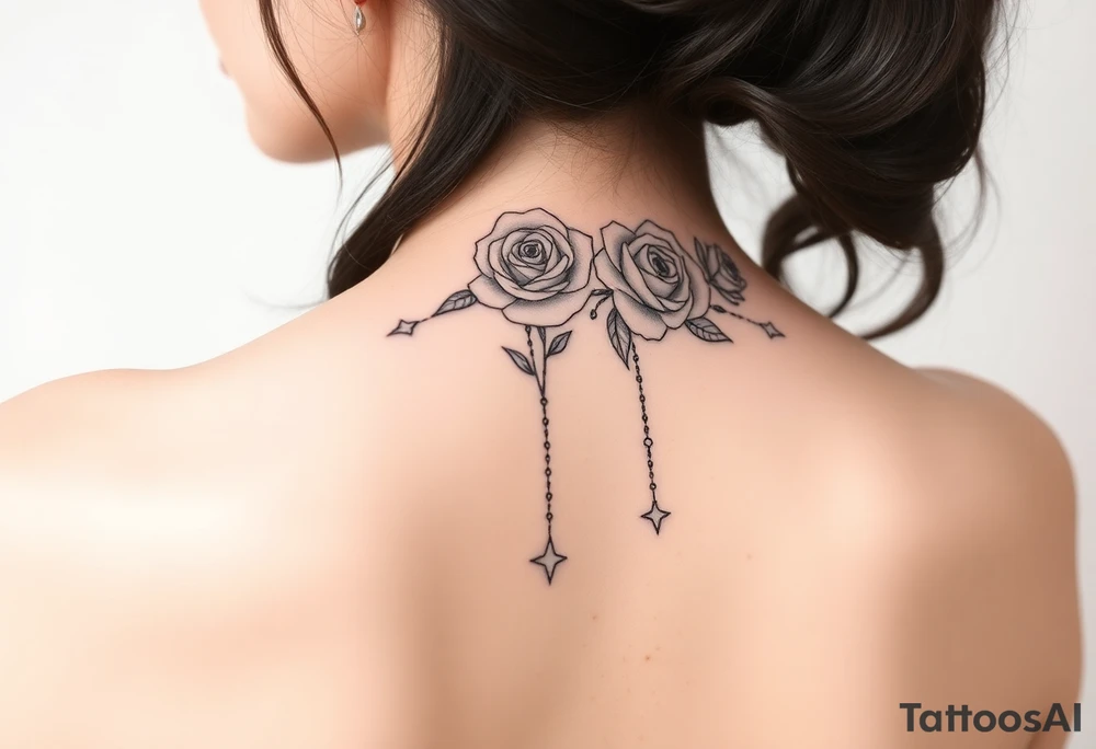 roses, gemstones on chains, stars tattoo idea