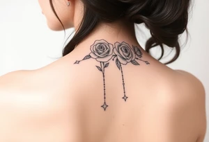 roses, gemstones on chains, stars tattoo idea