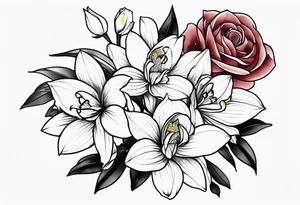 Cymbidium orchid and roses tattoo idea