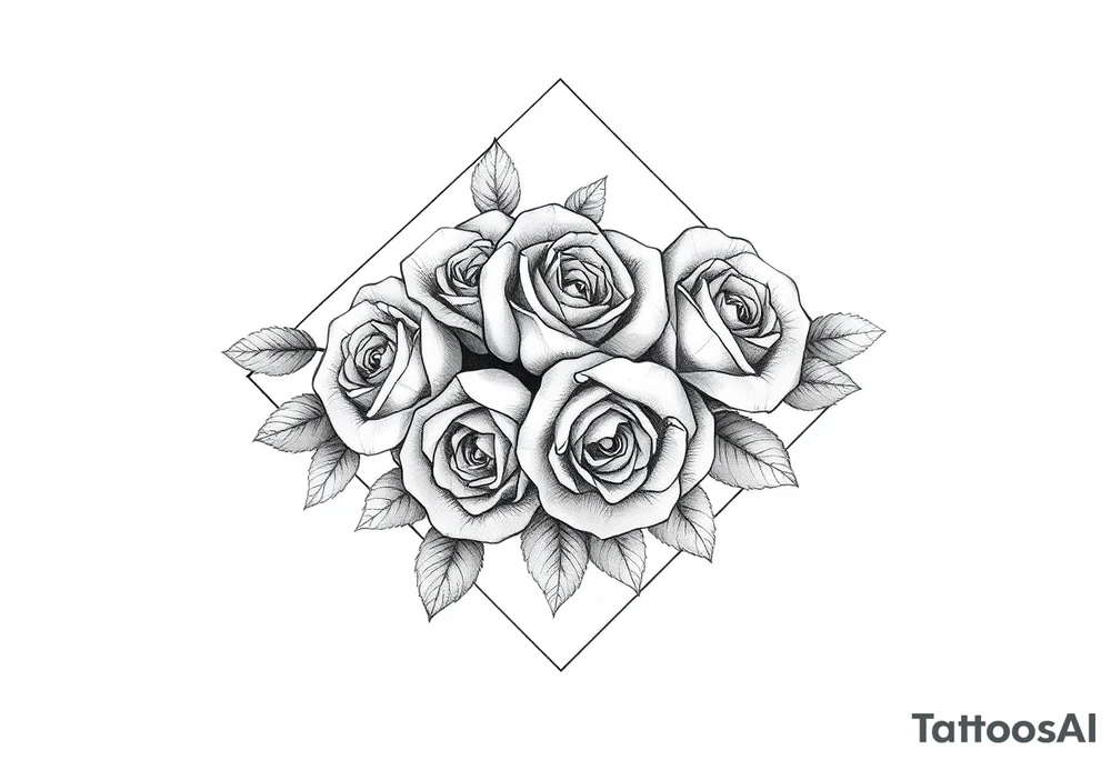 Small Roses with no leaves fully filling up the inside of an lateral elongated diamond shape tattoo idea