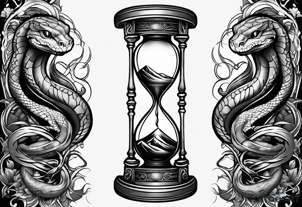 Snake surrounding an hourglass AND a thunder tattoo around forearm tattoo idea