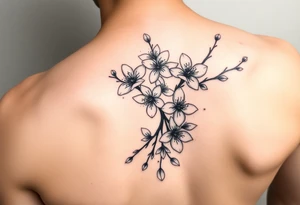delicate cherry blossoms swirling in spring breeze with petals tattoo idea