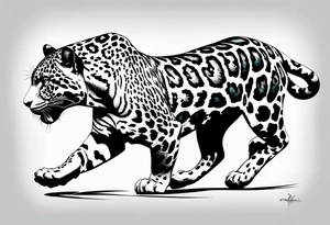 An aggressive jaguar walking towards you with big paws tattoo idea