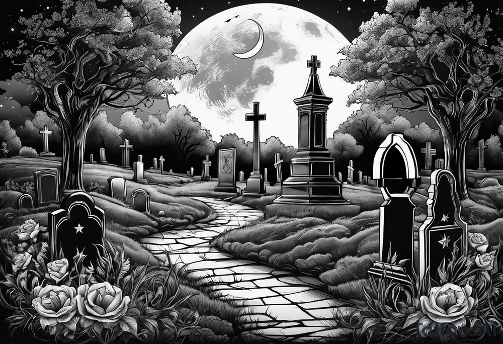 graveyard with moon tattoo idea