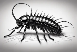 dark style  straight centipede with long legs tattoo idea