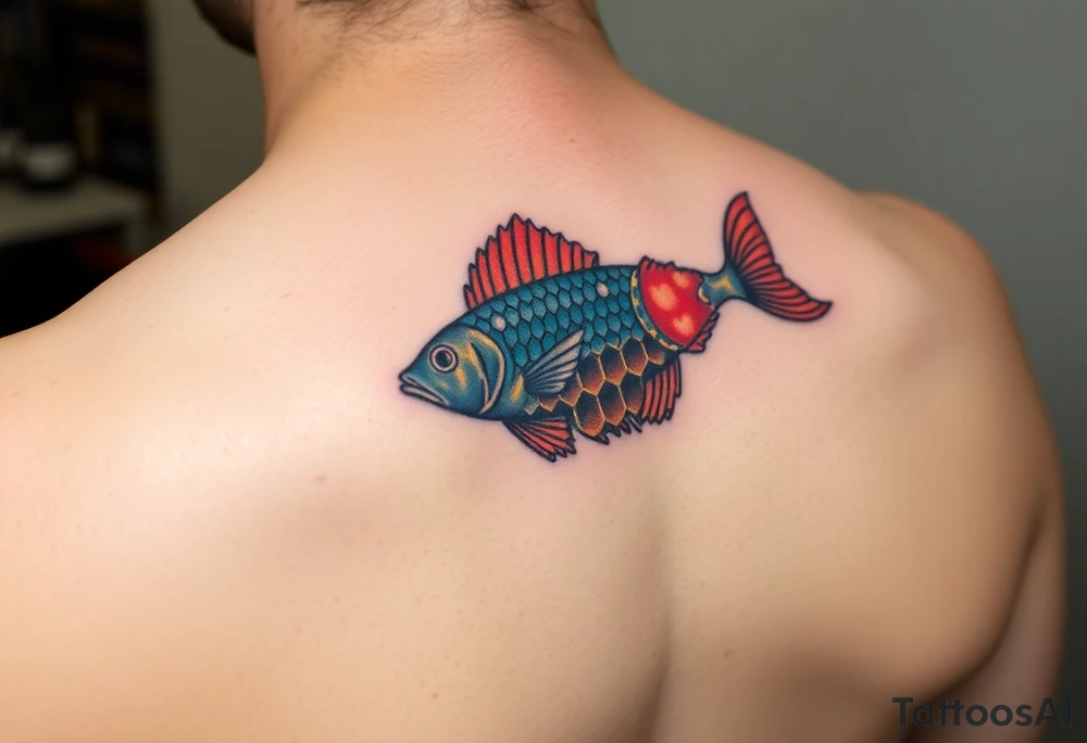 Coi fish swimming in honey comb tattoo idea