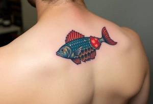 Coi fish swimming in honey comb tattoo idea
