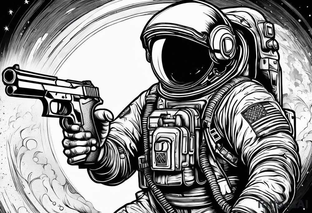Astronaut Tries to Kill Himself with a Gun American Traditional tattoo idea