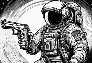 Astronaut Tries to Kill Himself with a Gun American Traditional tattoo idea