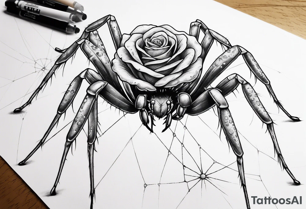 Skinny Spiders with long legs, rose with bubbles & tramp stars tattoo idea