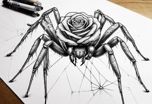 Skinny Spiders with long legs, rose with bubbles & tramp stars tattoo idea