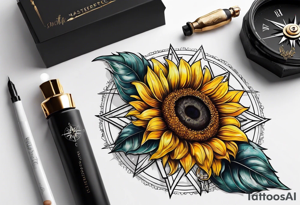Sunflower next to a compass tattoo idea